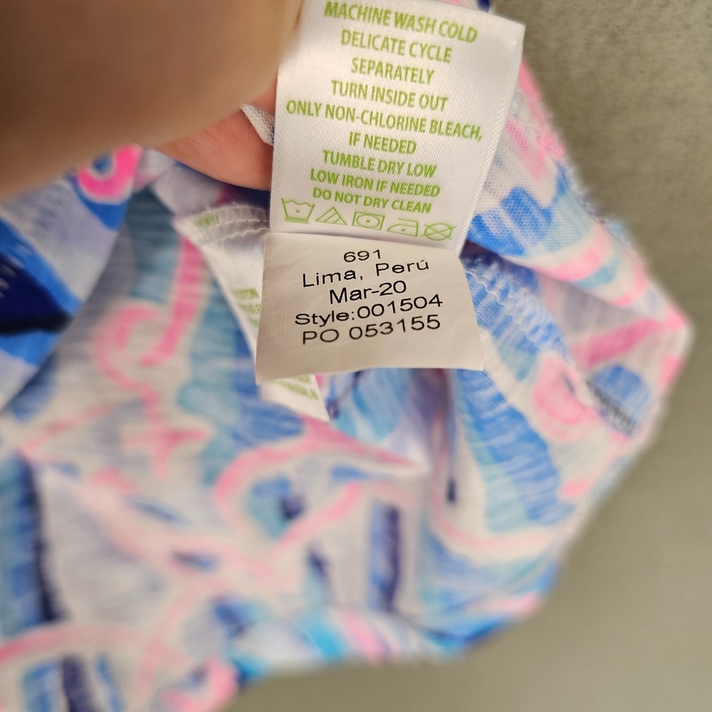 Lilly Pulitzer 100% Cotton VNeck Tee Top Womens M Lightweight Nautical Pink Blue - Picture 5 of 10